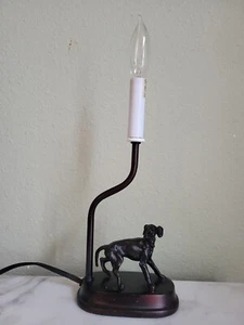 VTG BRONZE IRON HUNTING DOG BLACK TABLE DESK LAMP - Picture 1 of 21
