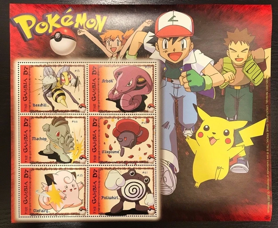 Gambia 2001 - Criaturas Pokémon - Hoja de 6 estampillas - Scott #2393 - MNH Foto 1 de 1