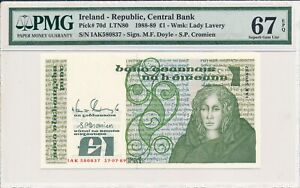 Central Bank Ireland  1 Pound 1989  PMG  67EPQ