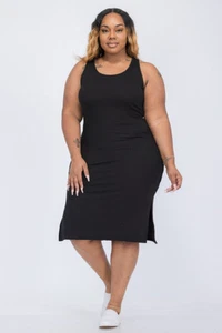 Women's Plus Size Ribbed Side Slit Tank Midi Dress - Picture 1 of 12