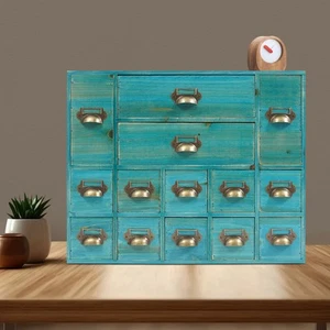 Armario de almacenamiento retro de 14 cajones organizador de joyas de madera para dormitorio mesa - Imagen 1 de 16