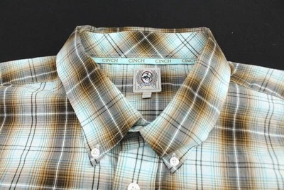 Camisa Cinch Hombre Talla XXL Turquesa y Tostado Cuadros Manga Larga Botones Foto 1 de 4