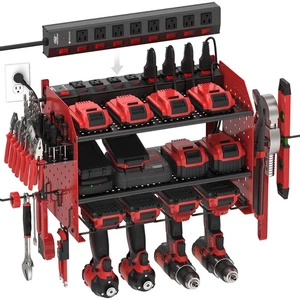 Power Tool Organizer Wall Mount with 8-Outlet Surge Protector Power Strip Holder - Picture 1 of 6