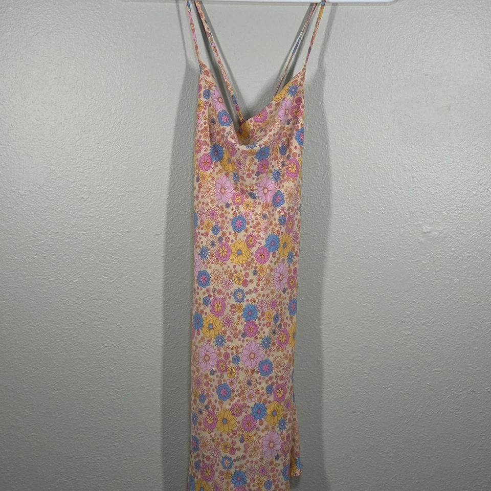 Vestido Lucca Mujer M Floral Sin Mangas Capucha Cuello Espagueti Correas Rosa Amarillo Foto 1 de 4
