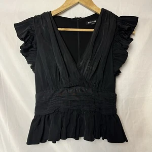 Express Dramatic Pleated Ruffle Blouse, Ruffle Sleeves, V Neck, Size XS - Picture 1 of 5