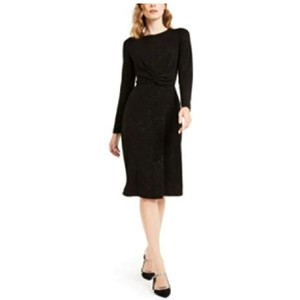 MSRP $100 Alfani Tonal Twist-Waist Dress Black Size Medium