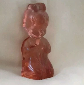 Bookend Praying Girl Clear  PINK Art Glass Vintage Figurine - Picture 1 of 5