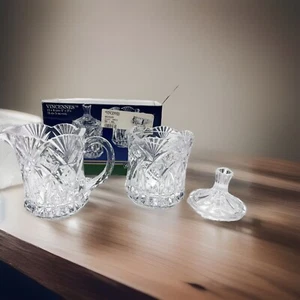 NIB 3 Pc Vincennes CRISTAL D'ARQUES 24% Lead CRYSTAL-SUGAR BOWL-Creamer -FRANCE - Picture 1 of 16