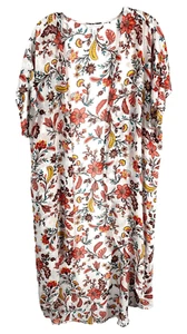 Boutique Übergröße 1X Kimono Blumen weiß pfirsich vorne offen lang Chiffon 857 - Bild 1 von 10