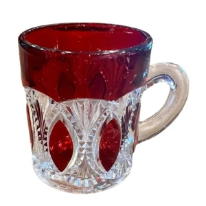 Antique EAPG Ruby Stain Bordered Ellipse Small Drinking Mug - Picture 1 of 6