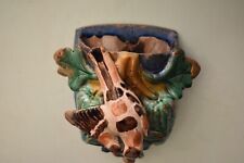 Antique Wall-Mount/Hanging Flower Vase Pottery Earthenware Majolica Bird Fruit"2
