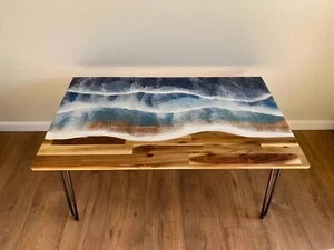 Brick Wooden Design River Wave Epoxy Tabletop – Handcrafted Custom Furniture - Picture 1 of 10