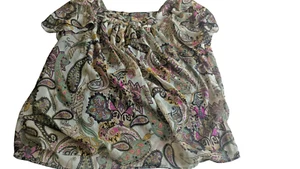 Signature By Larry Levine Womens Top Green 2X Plus Paisley Puff Sleeve Blouse - Picture 1 of 9