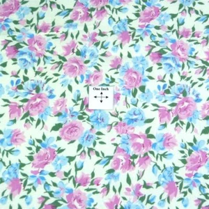 Little Pink & Blue Roses on a White Background, Cotton Flannel, Per 1/2 Yd - Picture 1 of 4