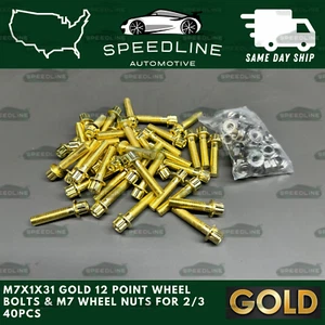 40PC M7x1.0x31 GOLD 12 Point Wheel Bolts & M7 Nuts For 2/3 Piece Wheels 40 - Picture 1 of 2