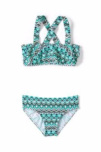 LANDS' END Girls 7 Jewel Green Mosaic 2-Piece Bikini Swim Set NWT - Picture 1 of 2