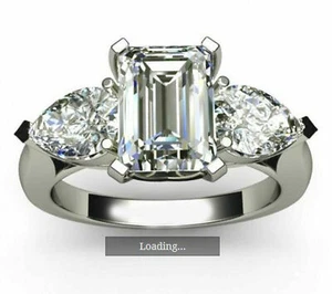 5+Ct Emerald & Pear Near White Moissanite Diamond Engagement Ring 925 Silver - Picture 1 of 4