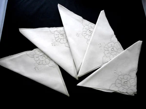 5 Vintage New Dinner Napkins SALE Embroidery Cutwork Beige 16 x 16 1/2 NWOT #C - Picture 1 of 3