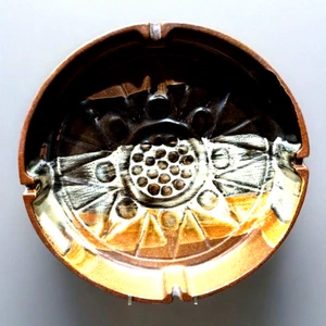 Vintage Pottery Craft USA Large 10" Brown Ashtray #401 w/ Star or Sun Design - Picture 1 of 14
