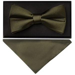 Plain Leaf Green Handmade Mens Bow Tie and Pocket Square Set Wedding Formal Prom - Picture 1 of 4