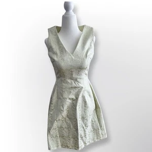 Vestido Eva Mendes Verde Pálido Cuello en V Floral Bordado | Talla 0 - Imagen 1 de 8