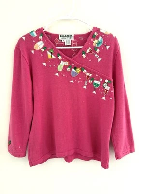 Suéter De Colección Jack B. Quick Rosa Lentejuelas Mezcladas Otoño Vacaciones Crucero Talla M  Foto 1 de 4