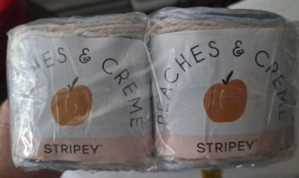 Peaches & Creme Stripey Yarn Denim Shades Of Blue Cream NIP Lot Of 6- 2 Oz 4 Ply - Image 1 of 4