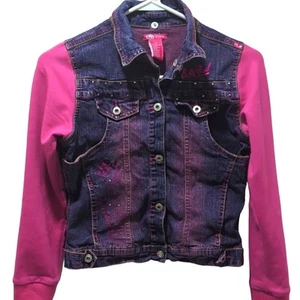 Eckō Ecko Red Girls Denim Sweatshirt Jacket Size M Pink Embroidered Rhinestone - Picture 1 of 8