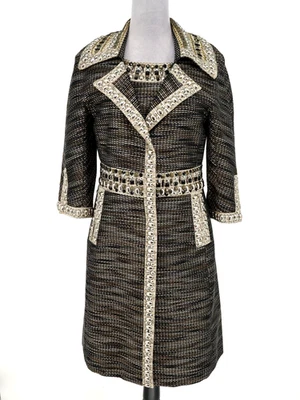 Terno social feminino St John Couture 2 preto bege marrom tachas forrado com strass - Imagem 1 de 4