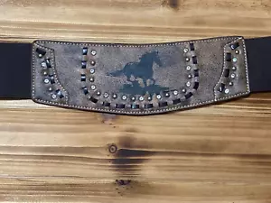 Montana West Country Western Womens Rhinestone Brown Wide Belt Size M (28-30) - Picture 1 of 5