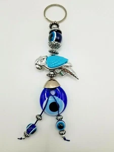 Llavero grande para pájaro mal de ojo azul diamante con cuentas borla pájaro 6" llavero - Imagen 1 de 3