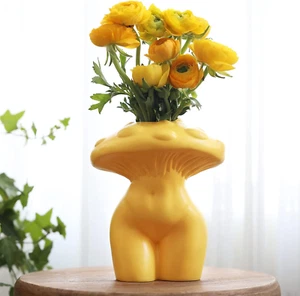 Mushroom Lady Body Flower Vase for Decor, Unique Cute and Funny Boho Decor for H - Picture 1 of 12
