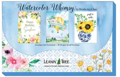 LEANIN TREE Watercolor Whimsy~GREETING CARD ASSORTMENT #90823~1 ea 20 designs - Image 1 of 4