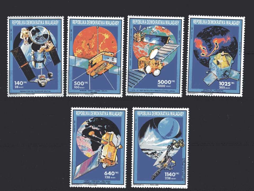 SPACE - KOMOS, FRANCE MADAGASCAR, YV # 1038/43, COMPLETE SET, MNH, VF - Image 1 of 1