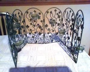 Green Ivy 6 panel screen with 6 candle holders 12" tall x 38" long - Picture 1 of 4