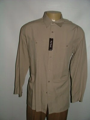 NEW WT OLEG CASSINI CASUAL SHIRT SIZE XXXL COTTON RAYON TAN SOLID #240 — 第 1/4 张图片