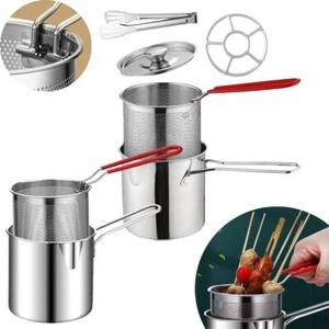 Stainless Steel Deep Frying Pot Tempura French Fries With Fryer Basket Household - Picture 1 of 16