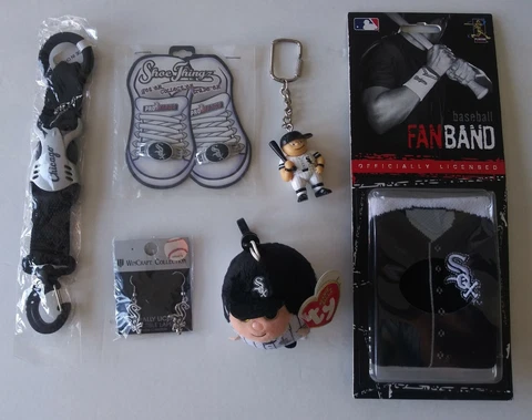 Chicago White Sox Grab Bag Lot of 6 Earrings Keyring Wristband Shoe Thingz Ball Cover