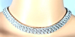 VTG Rhinestone 18" Collar Necklace Braided, Silver Tone, Wedding/Formal/Fashion - Picture 1 of 13