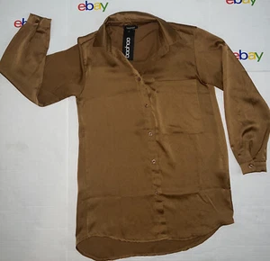 boohoo oversized pocket women’s button down satin shirt size:8 made in Italy - Picture 1 of 8