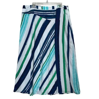 Chaus 条纹 A 字裙对角线条纹 14 码蓝色绿色白色热带 — 第 1/4 张图片