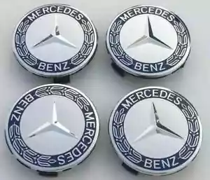 4x Blue Mercedes Benz Alloy Wheel Centre Caps 75mm Badges Hub Emblem - Fits All - Picture 1 of 1