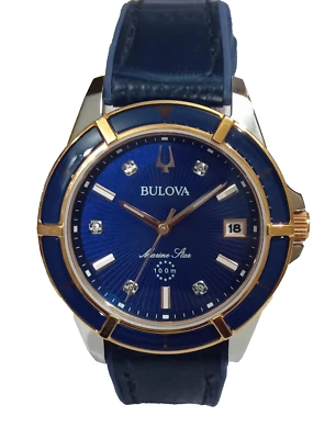 BULOVA MARINE STAR BLUE DIAL LEATHER STRAP WATCH FOR WOMEN DS13699R1B1 MB-678 - Image 1 of 4