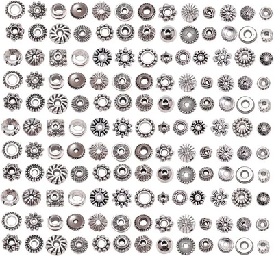 270 piezas cuentas espaciadoras de metal plateado para hacer joyas, pulsera pendientes collar Foto 1 de 4