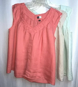 Saks Fifth Avenue Threads Women's Linen Cap Sleeve Tops Set of 3 Lg Multicolor - Picture 1 of 12