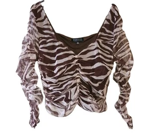Blusa corta para mujer Elloquii NY estampado animal manga larga talla 14/16 - Imagen 1 de 7