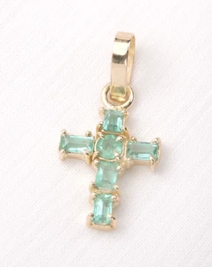 Colombian Emerald Cross Pendant 18K Yellow Gold Fine Jewelry Muzo Mines - Picture 1 of 17