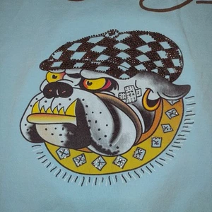 Ed Hardy T-Shirt Teen Young Lady Size XL Bulldog Light Blue See Description  - Picture 1 of 12