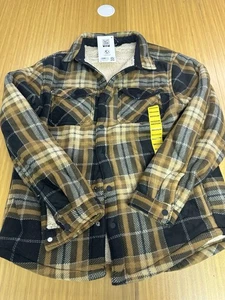 Member's Mark Men's Sherpa Lined Shacket Gold/Black/Tan Plaid ~ Size Medium - Picture 1 of 7