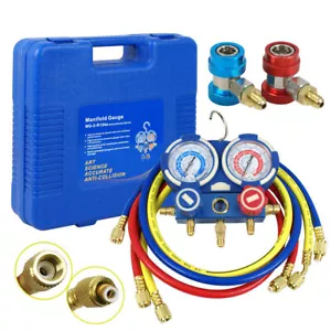 R134A R410A R22 HVAC A/C Manifold Gauge Set Air Refrigeration Kit Pressure Guage - Picture 1 of 10